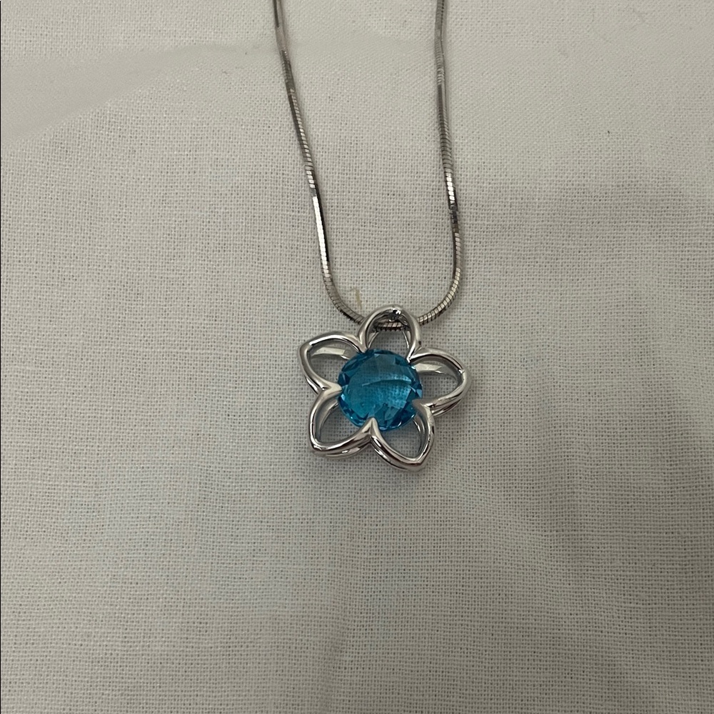 Na Hoku Silver Necklace with Blue Floral Pendant